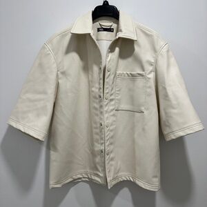 Zara White Faux Leather Men's Small Short Sleeve Overshirt